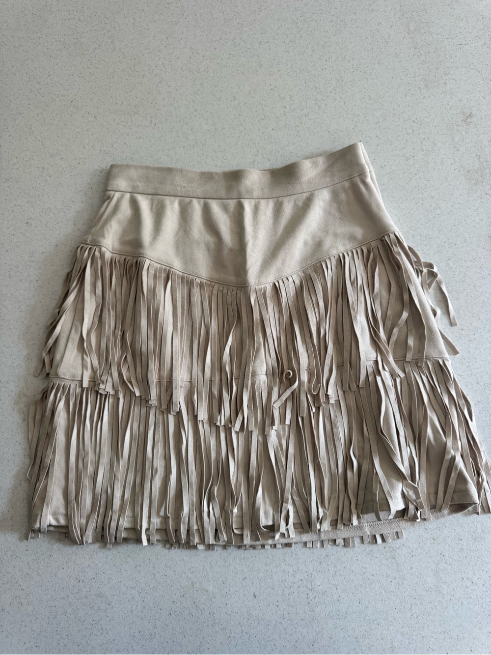 Francesca's Collections Beige Fringe Tiered Mini Skirt